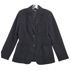Talbots Women's Black Speckle Tweed Blazer Wool Blend‎ Jacket Size 10